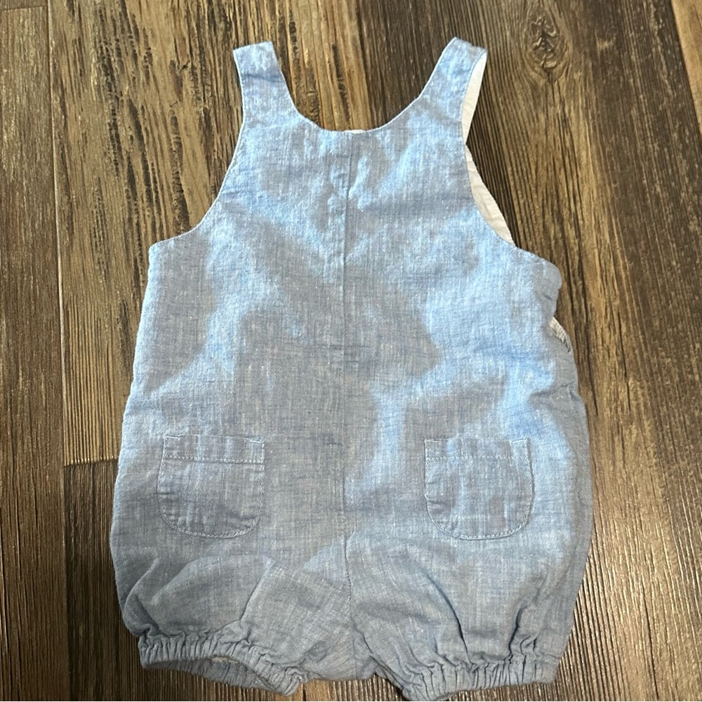 Janie and Jack blue chambray Anchor short overalls linen blend baby boy 3-6 mo - Picture 5 of 8